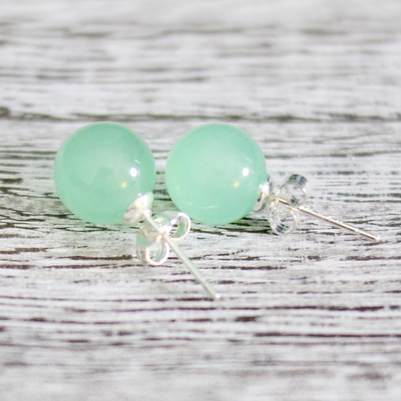 Jewelry - Jade Green Ball Sterling Earrings